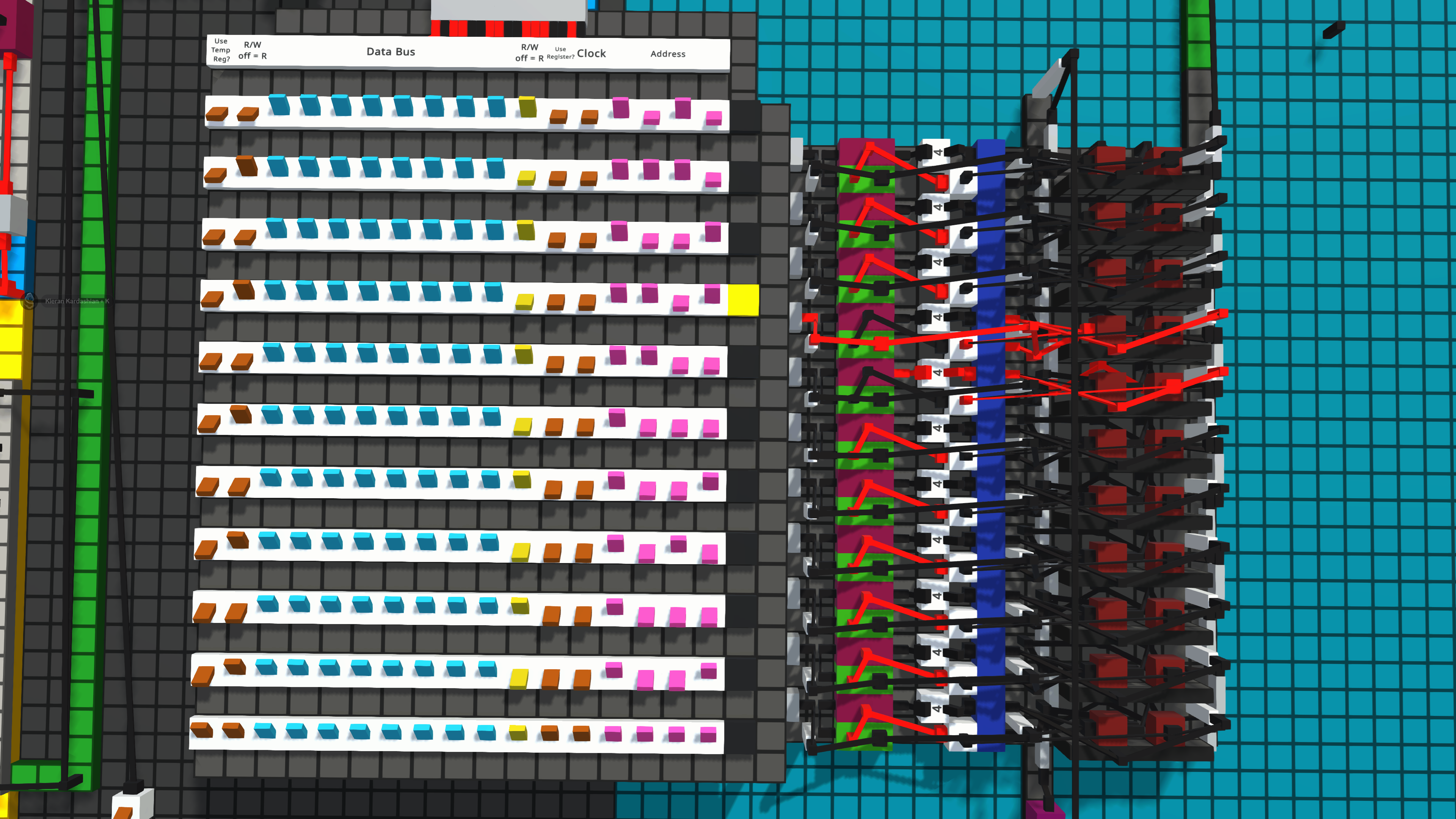 LED output lightboard displaying a Fibonacci number in binary during live execution of the program